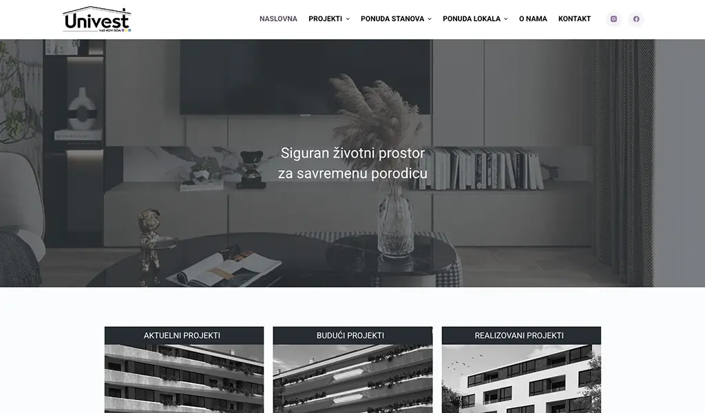 Prikaz sajta Univest