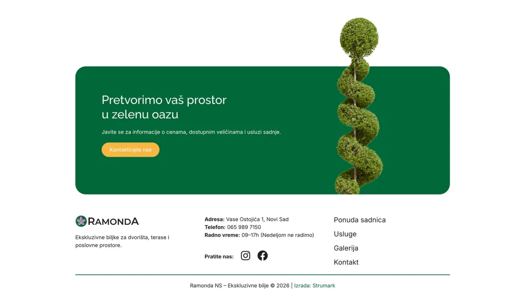 Sajt Ramonda prikaz Futera i glavnog poziva na akciju