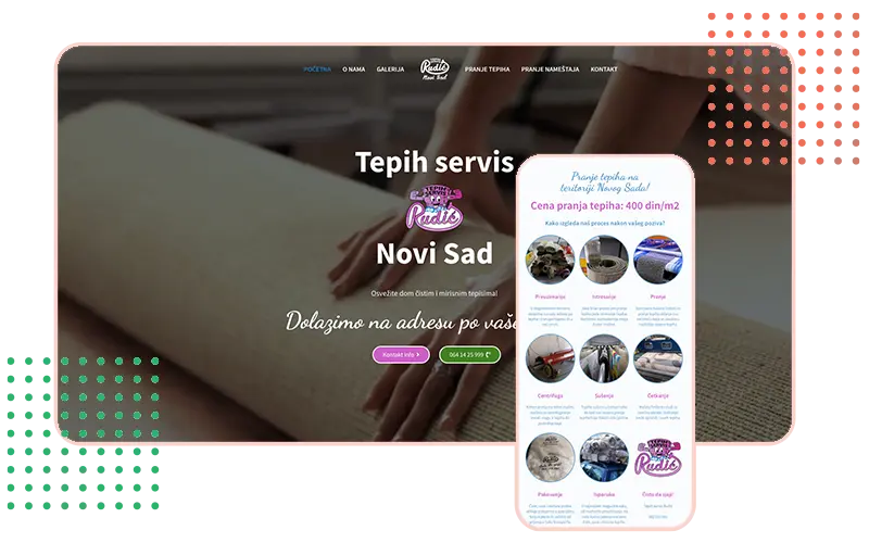 Snimak ekrana sajt za Tepih servis Rudic Izrada Strumark