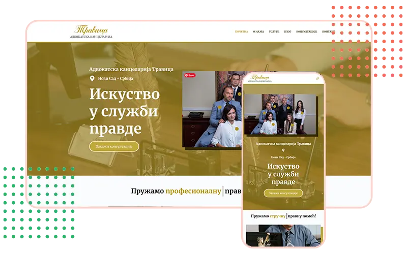Snimak ekrana sajt za advokatsku kancelariju Travica izrada Strumark