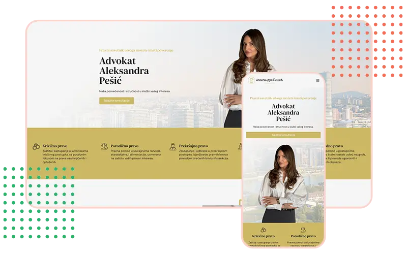 Snimak ekrana sajta za advokata Aleksandru Pesic izrada Strumark