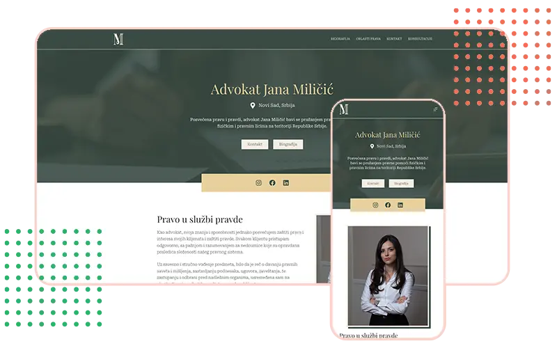 Snimak ekrana sajta za advokata Jana Milicic Izrada Strumark