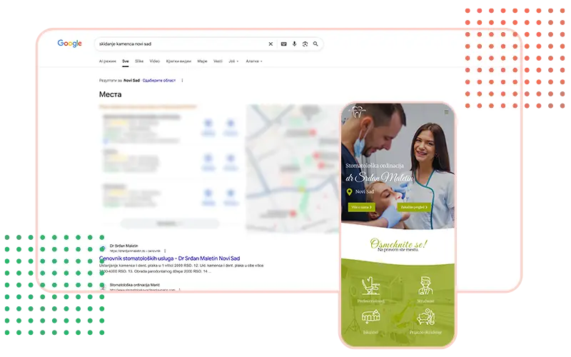 Snimak google pretrage skidanje kamenca Novi Sad Dr Srdjan Maletin SEO Strumark