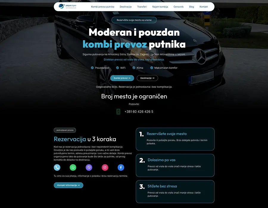 Hero sekcija na pocetnoj stranici sajta Dream Team Travel