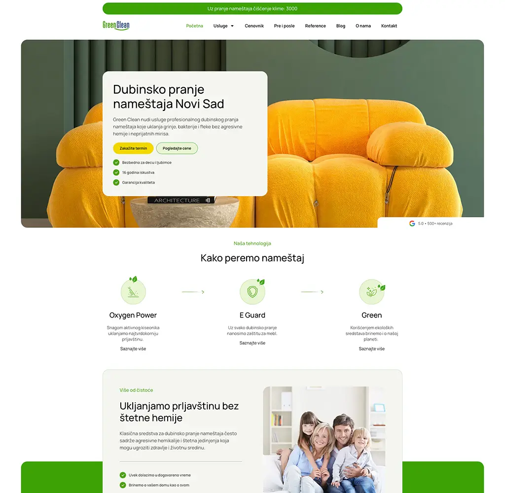 Izrada sajta za agenciju za ciscenje Green Clean iz Novog Sada